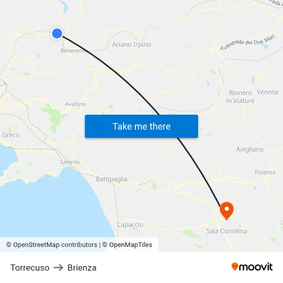 Torrecuso to Brienza map