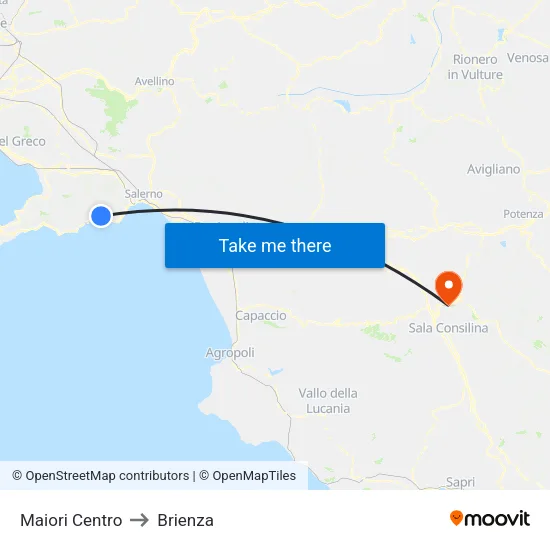 Maiori Centro to Brienza map