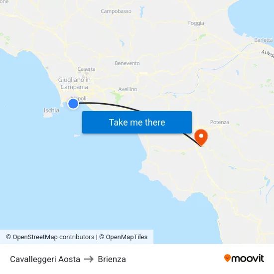 Cavalleggeri Aosta to Brienza map