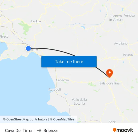 Cava Dei Tirreni to Brienza map