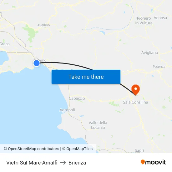 Vietri Sul Mare-Amalfi to Brienza map
