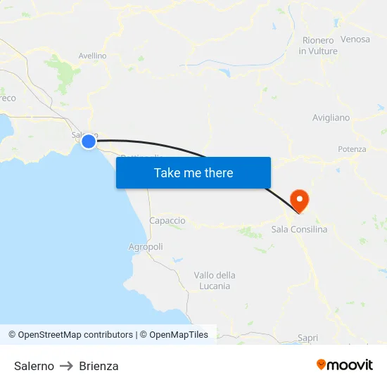 Salerno to Brienza map