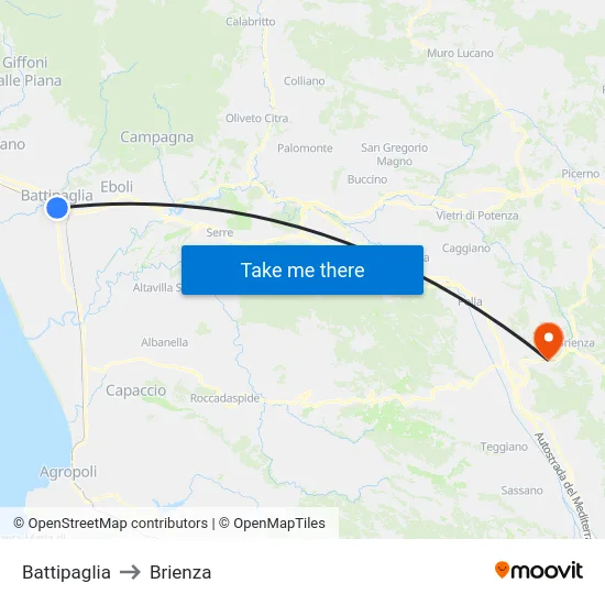 Battipaglia to Brienza map