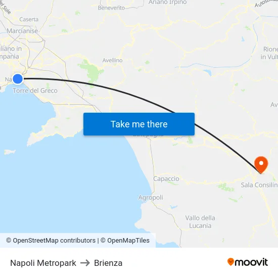 Napoli Metropark to Brienza map