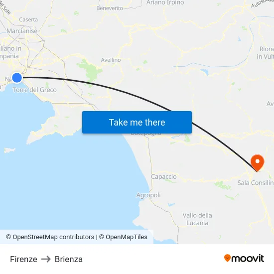 Firenze to Brienza map