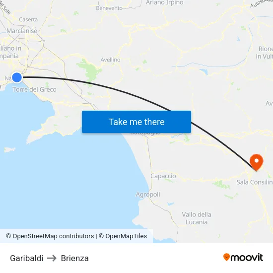 Garibaldi to Brienza map