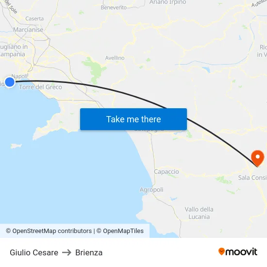 Giulio Cesare to Brienza map