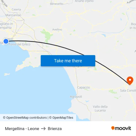 Mergellina - Leone to Brienza map