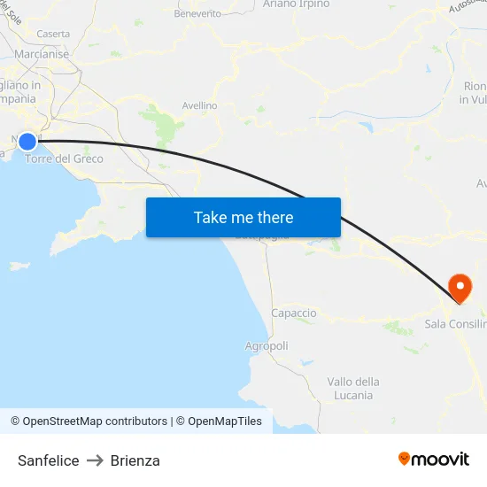 Sanfelice to Brienza map