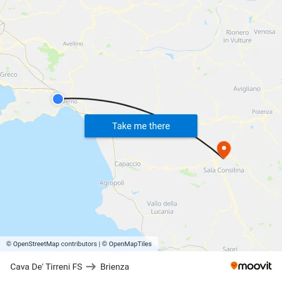 Cava De' Tirreni FS to Brienza map