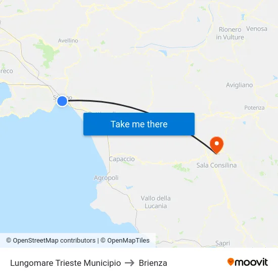 Lungomare Trieste Municipio to Brienza map