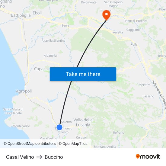 Casal Velino to Buccino map
