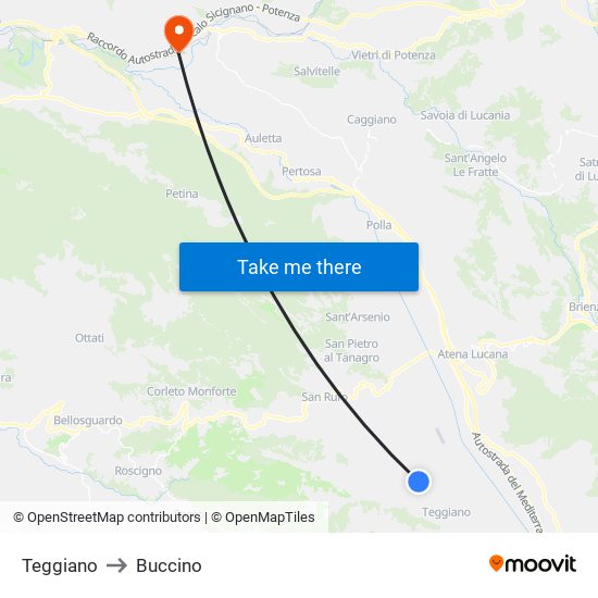 Teggiano to Buccino map