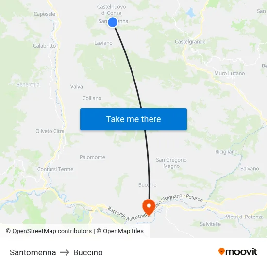 Santomenna to Buccino map