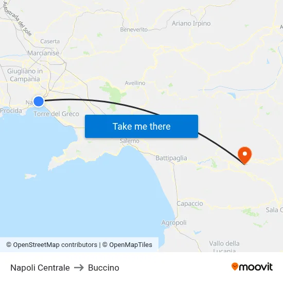 Napoli Centrale to Buccino map