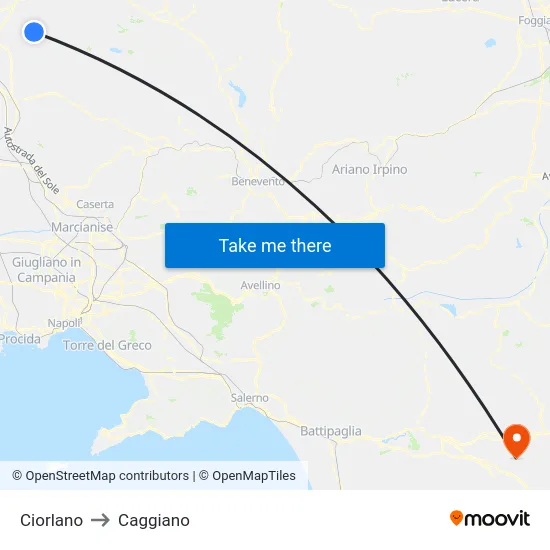 Ciorlano to Caggiano map