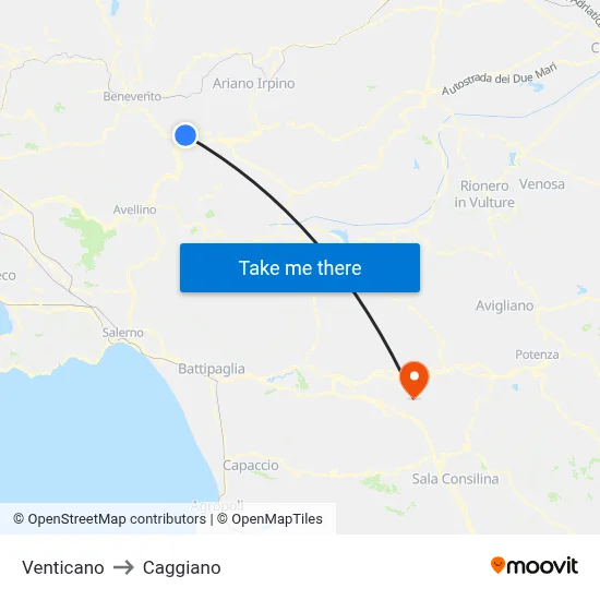 Venticano to Caggiano map