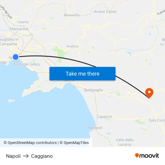Napoli to Caggiano map