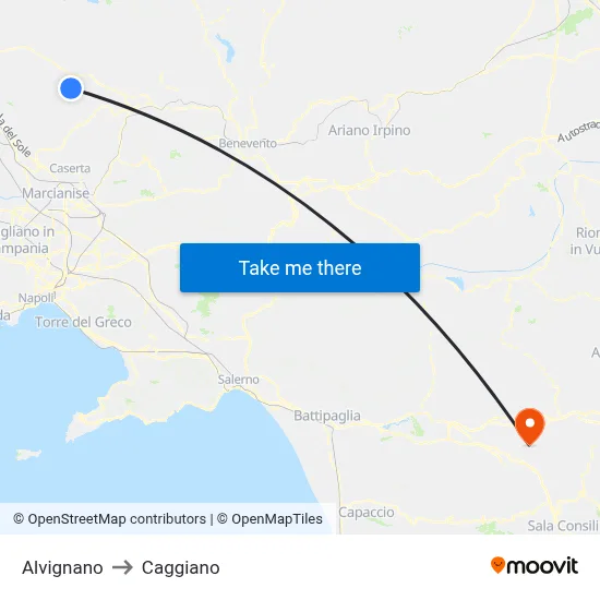 Alvignano to Caggiano map