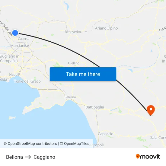 Bellona to Caggiano map