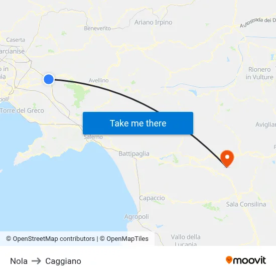 Nola to Caggiano map