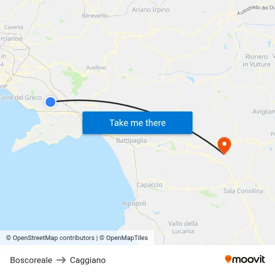 Boscoreale to Caggiano map