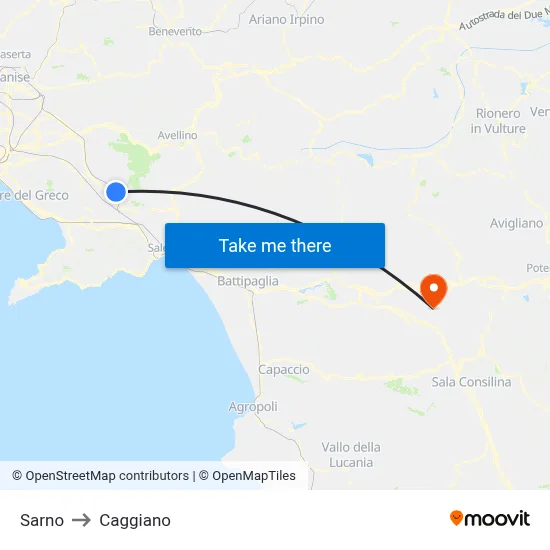 Sarno to Caggiano map