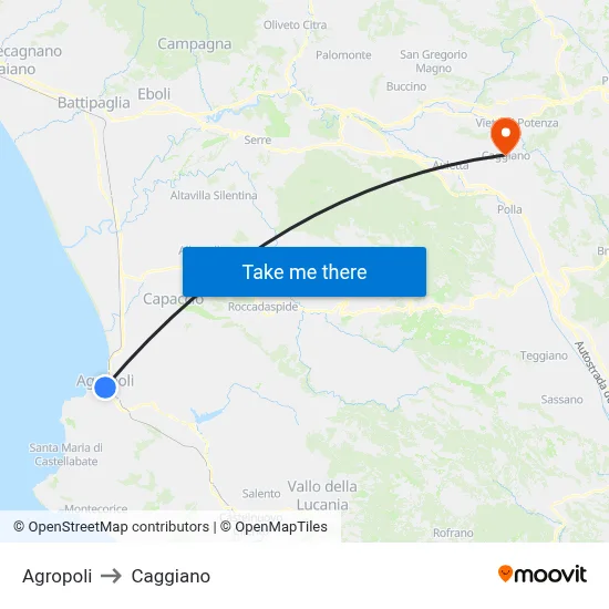Agropoli to Caggiano map