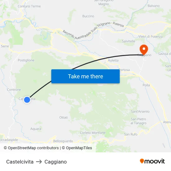 Castelcivita to Caggiano map