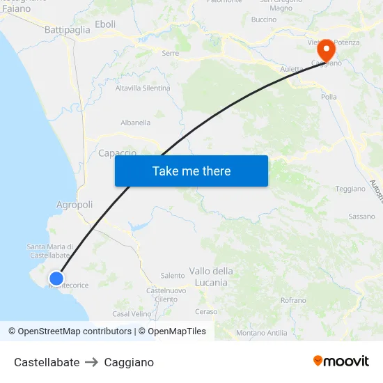 Castellabate to Caggiano map