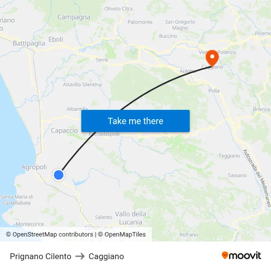 Prignano Cilento to Caggiano map