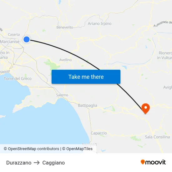 Durazzano to Caggiano map