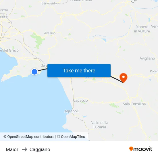Maiori to Caggiano map