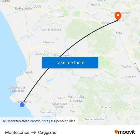 Montecorice to Caggiano map