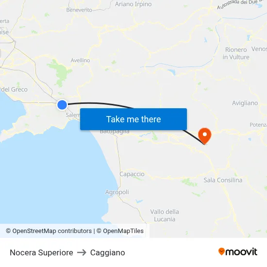 Nocera Superiore to Caggiano map