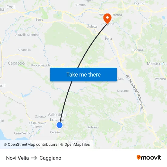 Novi Velia to Caggiano map