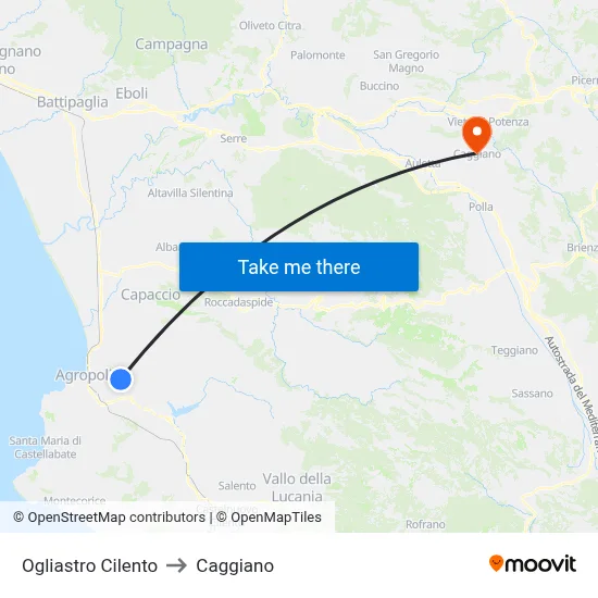 Ogliastro Cilento to Caggiano map