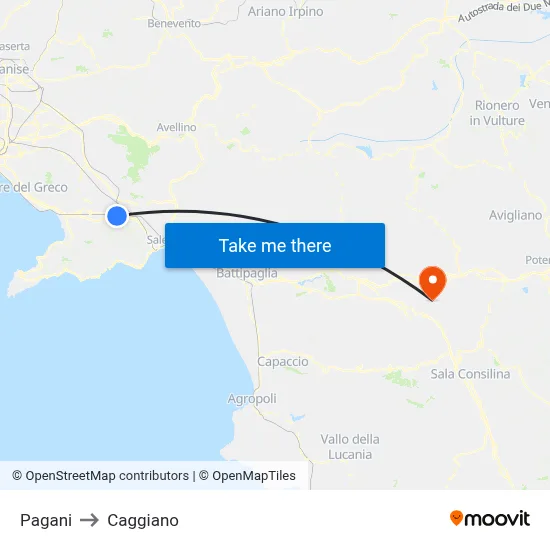 Pagani to Caggiano map