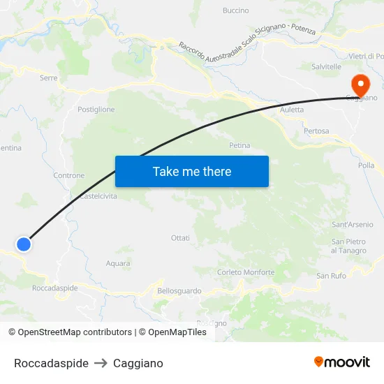 Roccadaspide to Caggiano map