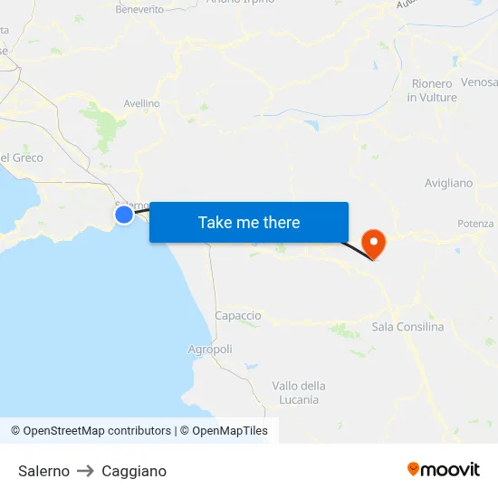 Salerno to Caggiano map
