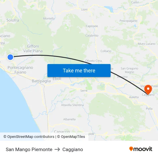 San Mango Piemonte to Caggiano map