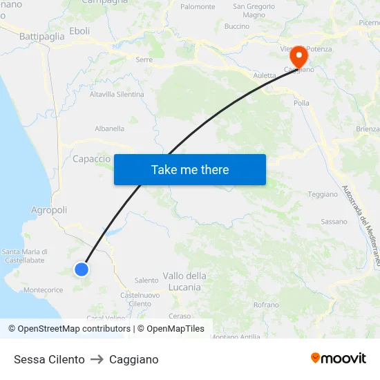Sessa Cilento to Caggiano map