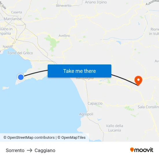 Sorrento to Caggiano map