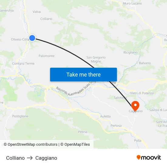 Colliano to Caggiano map