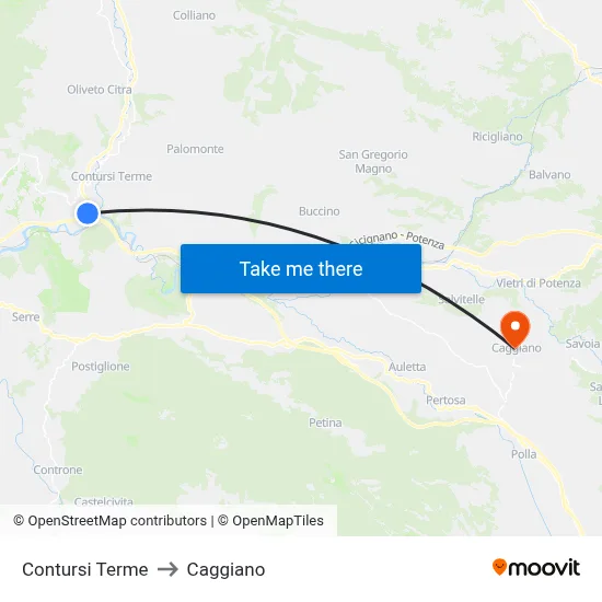 Contursi Terme to Caggiano map