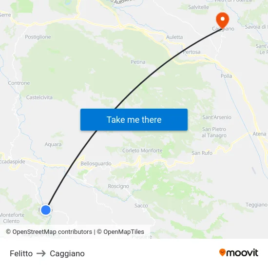 Felitto to Caggiano map