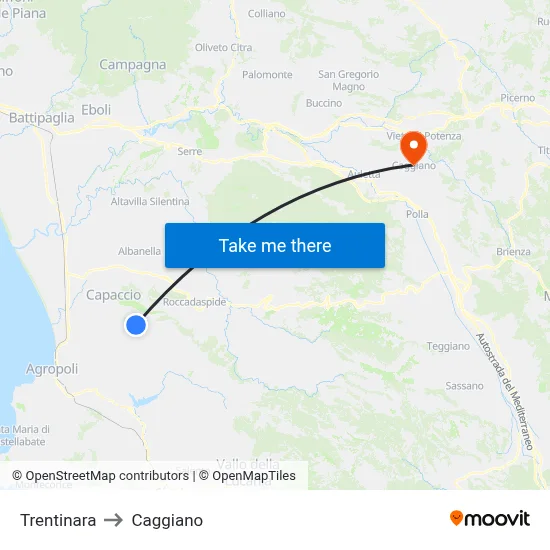 Trentinara to Caggiano map
