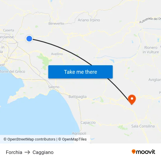 Forchia to Caggiano map