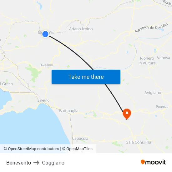 Benevento to Caggiano map