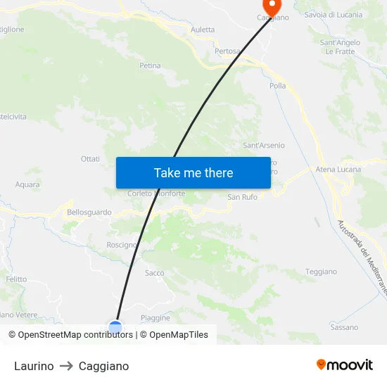Laurino to Caggiano map